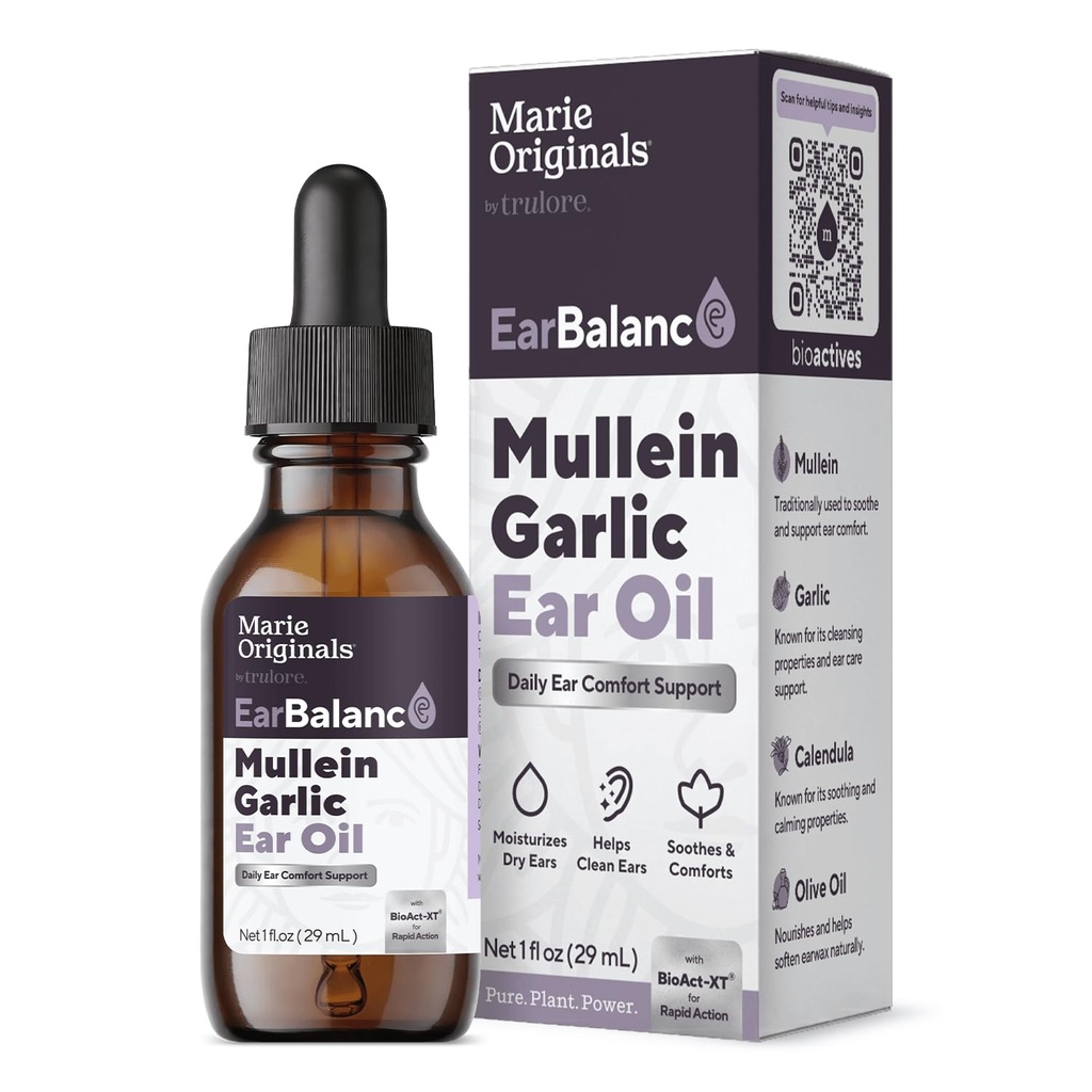 Marie Originals Natural Ear Oil Drops ttesmå 124; Mullein hvidløg Oil Ear Drops for Infektion Forebyggelse, Urte Ear Ache Drops for voksne, Kids & Kæledyr, Lindes Ear Pain & Wax Fjernelse, Earache Remedies (1 pakke)