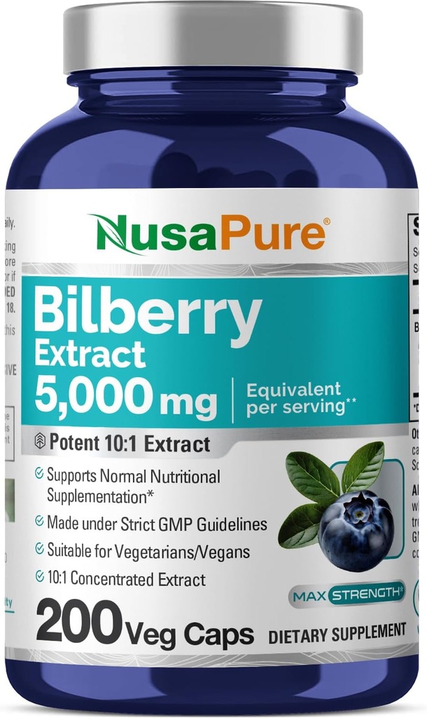 NusaPure Bilberry Extract 5,000mg 200 Vegetariske hætter (non-GMO, Vegan)