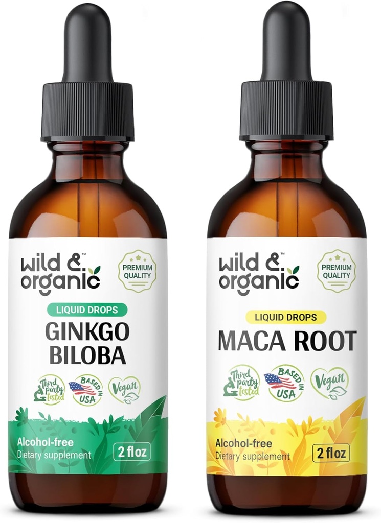 Wild & Organic Ginkgo Biloba Tinktur 2 fl oz & Maca Root Tinktur 2 fl oz