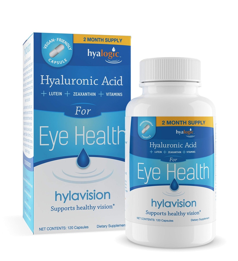 HylaVision Eye Health Kosttilskud: Hyaluronsyre, Lutein og Zeaxanthin Kosttilskud til Vision Support (120 kapsler) - Vegansk formel af Hyalogisk