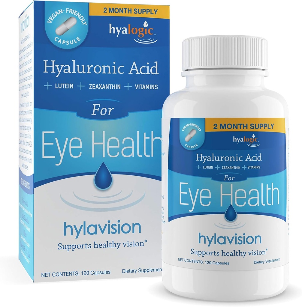 HylaVision Eye Health Kosttilskud: Hyaluronsyre, Lutein og Zeaxanthin Kosttilskud til Vision Support (120 kapsler) - Vegansk formel af Hyalogisk
