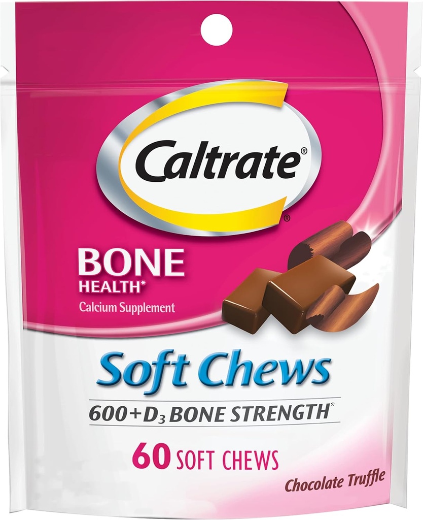 Caltrate Soft Chews 600 Plus D3 Calciumvitamin D tillæg, Chokolade trøffel - 60 Tæl