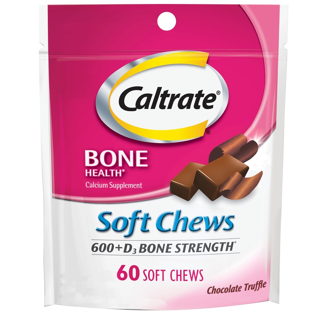Caltrate Soft Chews 600 Plus D3 Calciumvitamin D tillæg, Chokolade trøffel - 60 Tæl