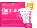 Flydende collagen til kvinder, 10000mcg biotin, 8000mg Multi Type Collagen Peptider, Hyaluronsyre, C-vitamin, hud, negle, hårtillæg, Orange Flavor, 10 Fl oz. (1 pakke, Orange)