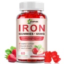 Jerntilskud Gummies, 65mg Jern og 250mg C-vitamin til kvinder Børn, Natural Vegan Iron Gummy med vitamin A, B- kompleks, Biotin, Zink & Folate Energy Support & Immunation, 60 Gummies