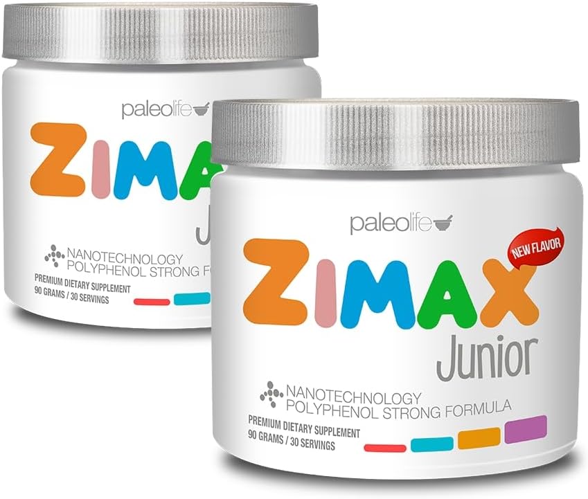 ZIMAX Junior Super Antioxidant til børn og unge mellem 4 og 16 År, 100% Natural med C-vitamin, Magnesium, D3- vitamin, Curcumin, Ingefær og mineraler