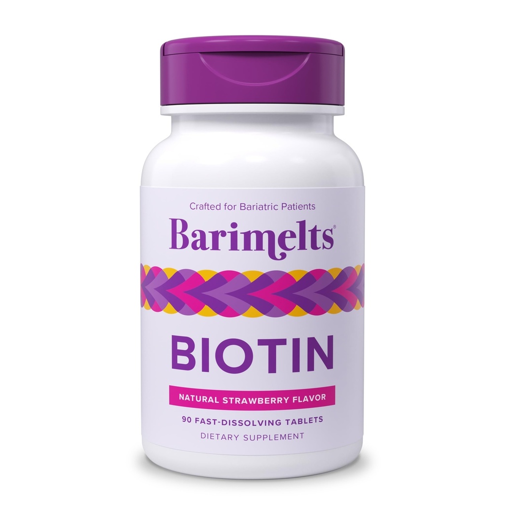 BariMelts Biotin 5000mcg, 90 Fast- Opløsning Tablets (3-måned Tilgang), Sugar- Free Bariatric Vitaminer til kvinder, Natural Strawberry Flavor