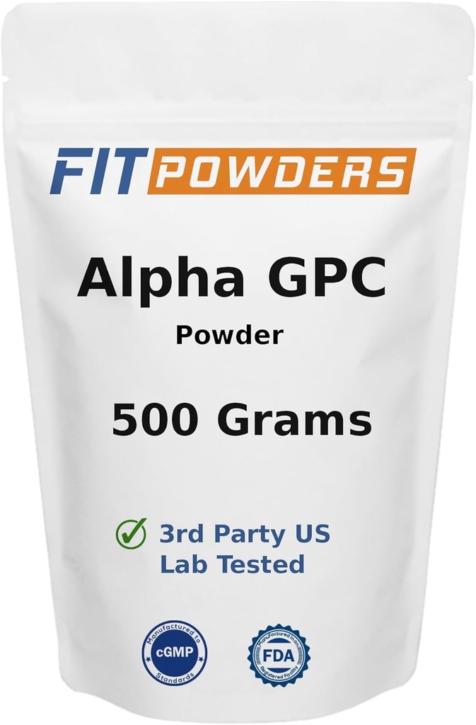 Alpha- GPC Powder 500 Bedste, Non- GMO Alpha GPC Supplement Cholin Powder, Vegan, Tredjeparts testet, Pre- Workout, Hukommelse og Fokus, med Scoop