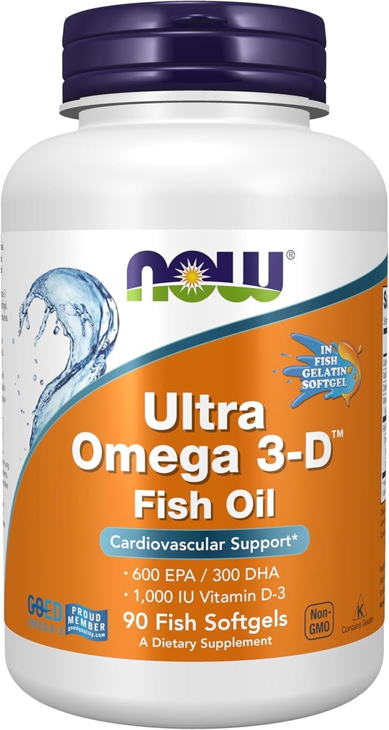 Now Supplements, Ultra Omega 3- D ™, Omega-3 Fish Oil + Vitamin D-3, Kardiovaskulær Support *, 90 Softgels