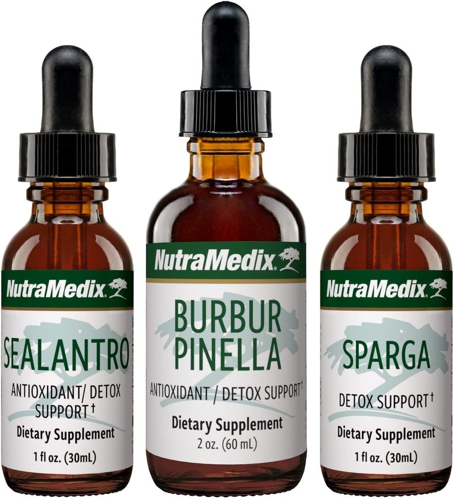 NutraMedic Detox Support Bundle - Sealantro (Chlorella, Cilantro Leaf & Pacific Cold- Water Red Seaweed), Sparka (Astragalus) & Burbur Pinella Ekstrakter til Cleansing & Detox Support - 3-Piece Set