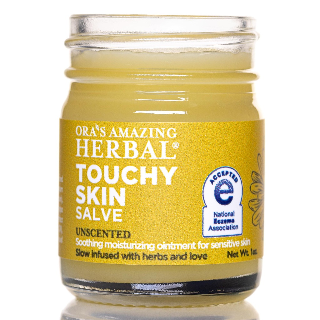 Ora 's Amazing Herbal, Touchy Skin Salve, Eksem Cream Behandling, Anti- Itch Cream til børn og voksne, Calendula Salve for naturlige følsomme, duft fri, tør hud Balm 1 oz rejsestørrelse