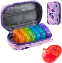 Serfeymi Weekly Travel Pill Organizer 2 gange en dag PM opgraderet Rainbow Pill Box 7 dag med transportabel lynlås PU læderpille sag, Medicin Organizer til piller, Vitaminer, fiskeolier - Purple 02