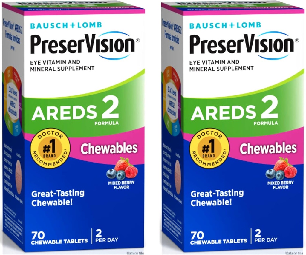 Konservering AREDS 2 Eye Vitamin & Mineral supplement, blandet berry flavor tyggebånd, 70 greve (pakke med 2)