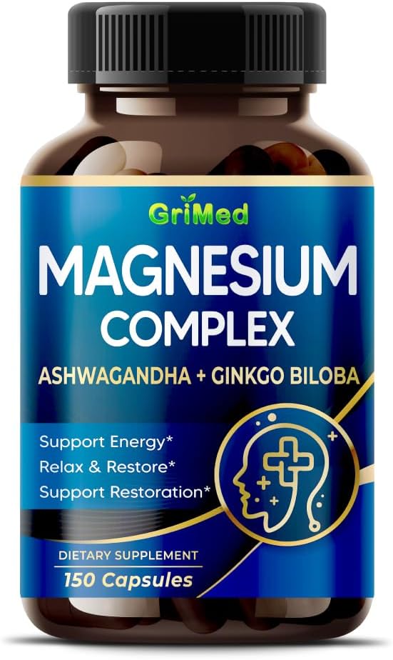 Magnesium Complex 8,600mg - x8 Power med Ashwagandha + Ginkgo Biloba - Slap af & genstarte, rolig søvn - USA Made & Testet (150 greve (pakke med 1))