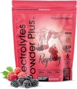 PowderVitamin Electrolytes Powder Plus (100 Servere) Raspberry Electrolyte Powder, Zero Calorie, Keto, 0 Sukker, Ingen Maltodextrin, 1000mg Kalium, 120mg Calcium, 120mg Magnesium, Energy Hydration Powder
