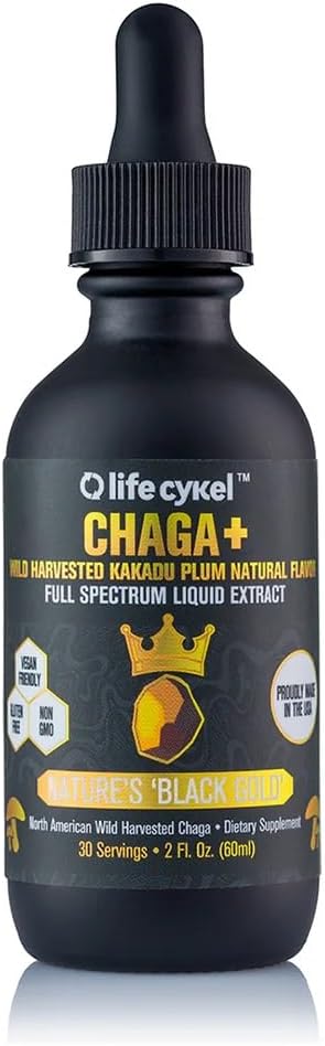 Life Cykel - Chaga Mushroom Extract med Kakadu Plum - Dobbelt Extraded Mushroom tinktur - Non- GMO immunsupport for voksne og børn - 2 Fl Oz