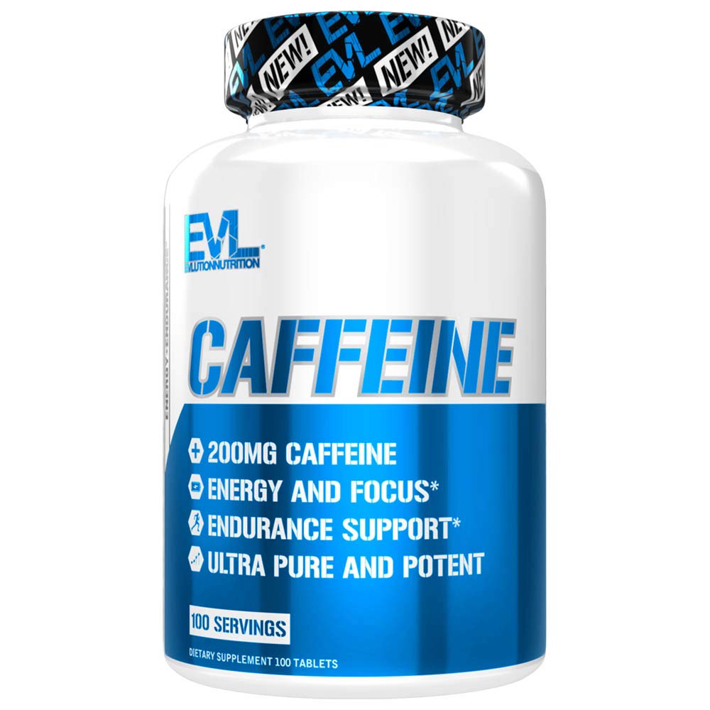 Evolution Nutrition Koffein - Energi, Fokus, & Endurance Support - 200mg af Koffein Per Servering - Ultra Pure & Potent - Maksimere arbejde, træning & mere - Kosttilskud - 100 Servering -100 tabletter