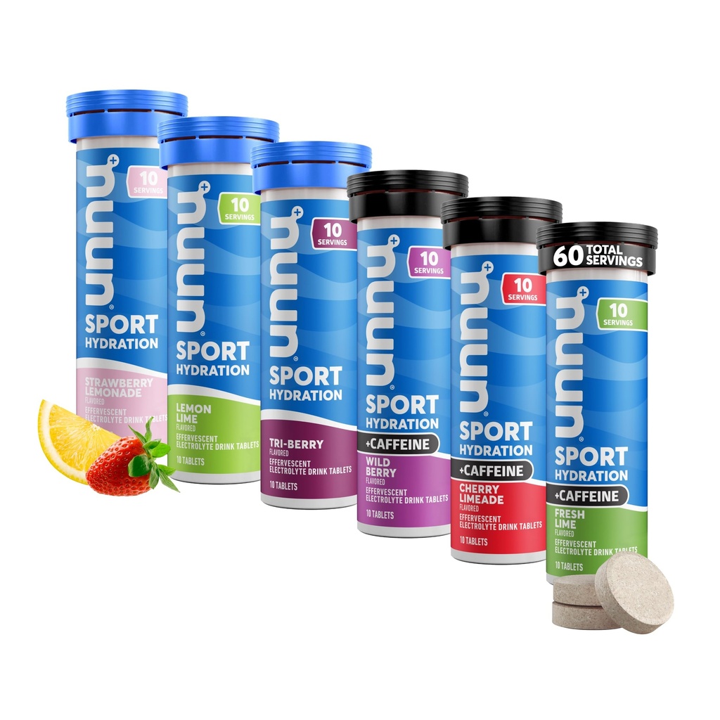 Nuun Sport + koffein Electrolyte Tablets - Opløselig i vand, Variety Packed 124; 5 Essentielle Elektrolyter til Hydration • 124; 1g Sugar Drink Mix • 124; Vegan, Non- GMO • 124; 6 Pack (60 Total Servering)