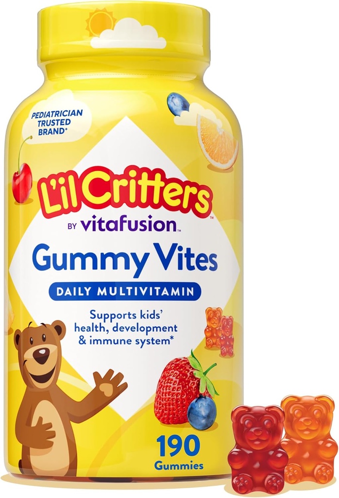 L'il Critters Gummy Vites Daily Kids Multivitamins Assorted Fruit Flavors for Ages 2+ Toddlers & Kids, Gummy Vitamin with Vitamin C and D, 95-190 Day Supply, 190 Gummies