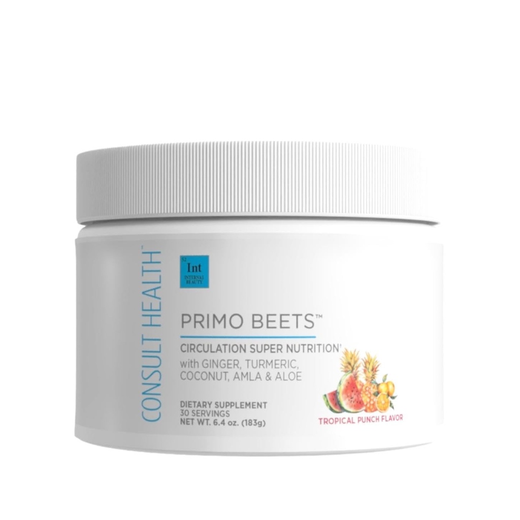 Consult Health Primo Beets - Beet Root Powder Drink Mix med elektrolyter - Nitrater til støtte cirkulation - Energy Boost - Ginger & Gurkemeje - Mænd og kvinder - Tropical Punch Flavor - 30 Servering