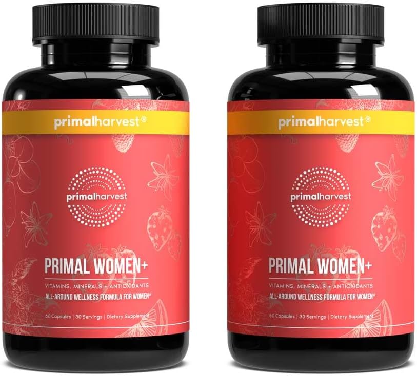 Primær Høst Multivitamin til kvinder Vitamin A, C-vitamin, D-vitamin og E-vitamin B12, B6, Biotin, Zinktilskud, 60 kapsler (Dame 2 Pack)