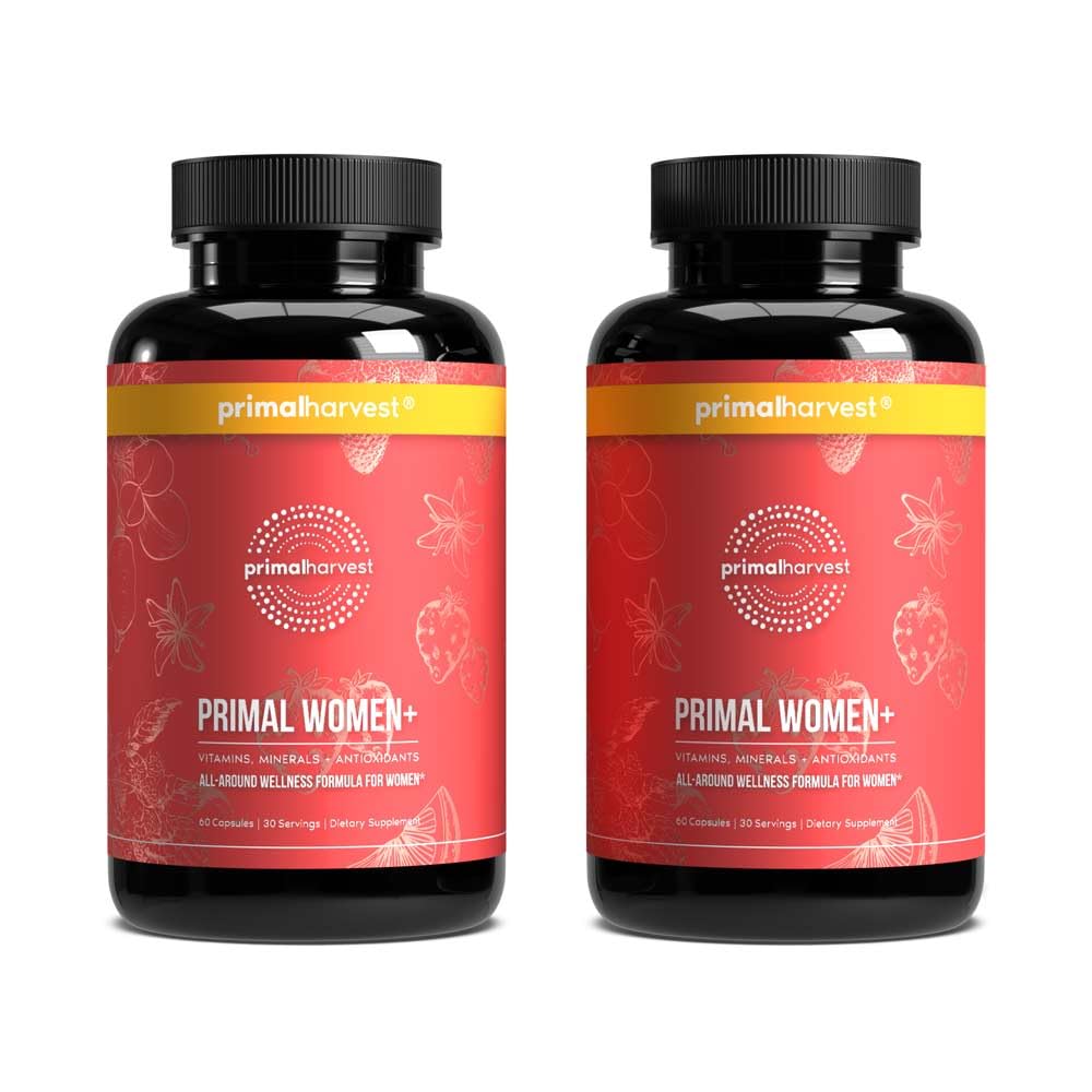 Primær Høst Multivitamin til kvinder Vitamin A, C-vitamin, D-vitamin og E-vitamin B12, B6, Biotin, Zinktilskud, 60 kapsler (Dame 2 Pack)