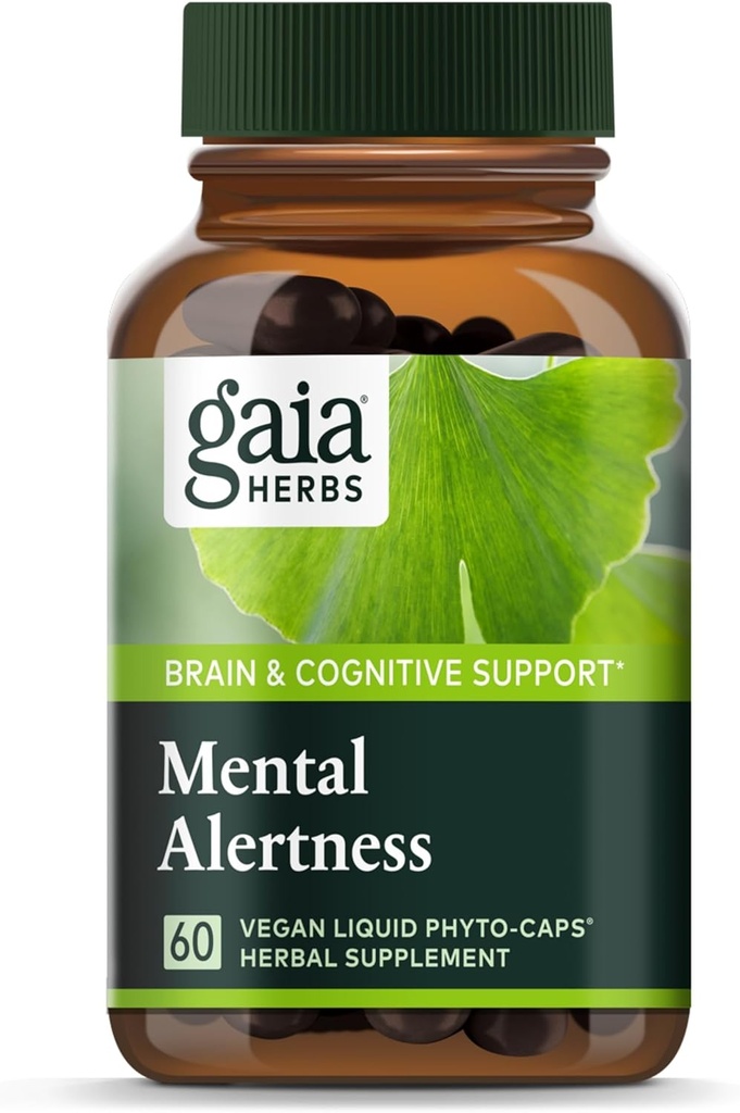 Gaia urter Mental Alerness - Brain Support Supplement til at hjælpe med at bevare fokus og hukommelse * - med Eleuthero, Ginkgo Leaf, Gotu Kola, Rosemary & Havre - 60 Vegansk flydende Phyto- kapsler (15-dages forsyning)