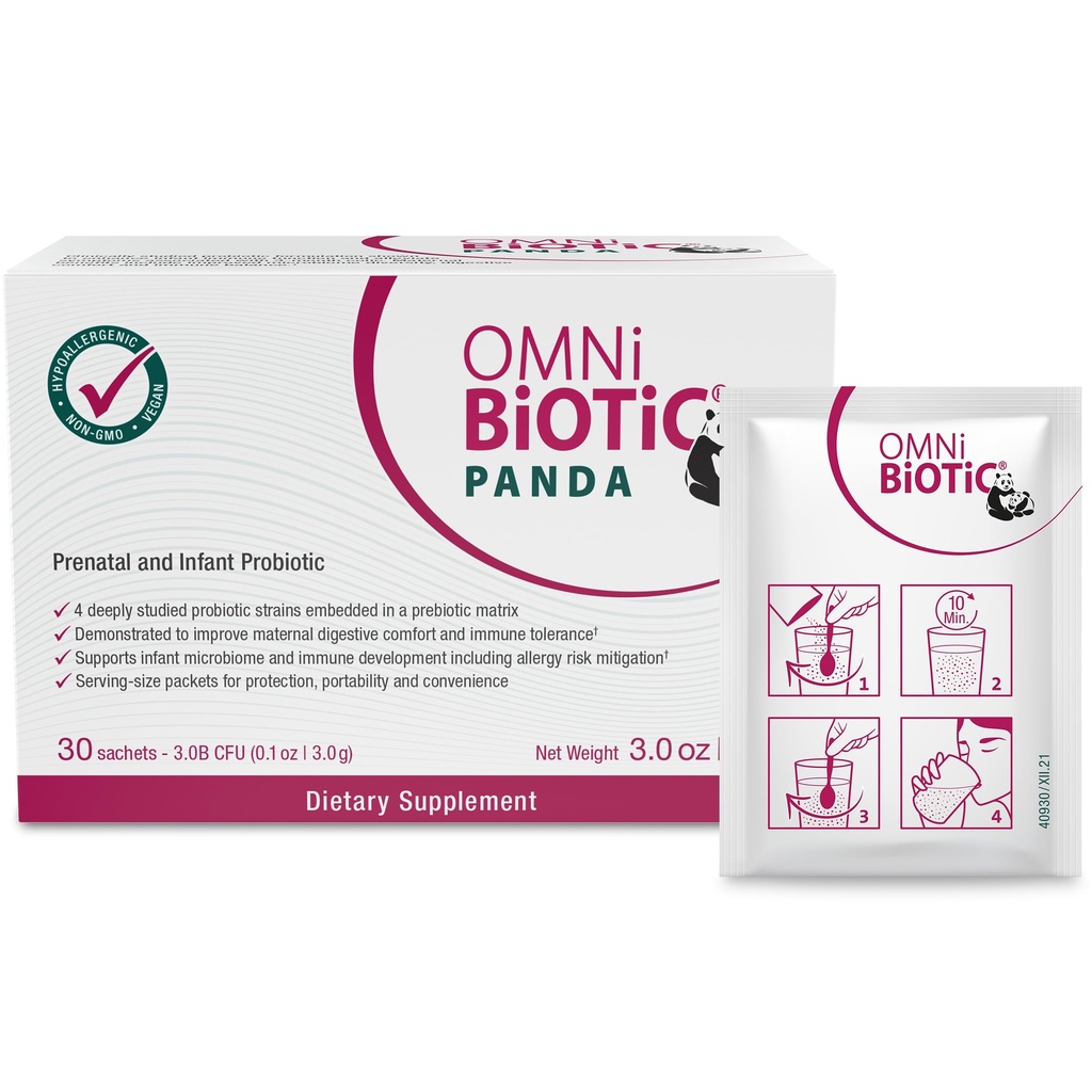 OMNi BiOTiC Panda - Probiotisk til mor og barn - Prenatal og spædbarn Probiotisk - Gut Health & Immunsystem Support - Vegan og Hypoallergen - Non- GMO (1 Pack)