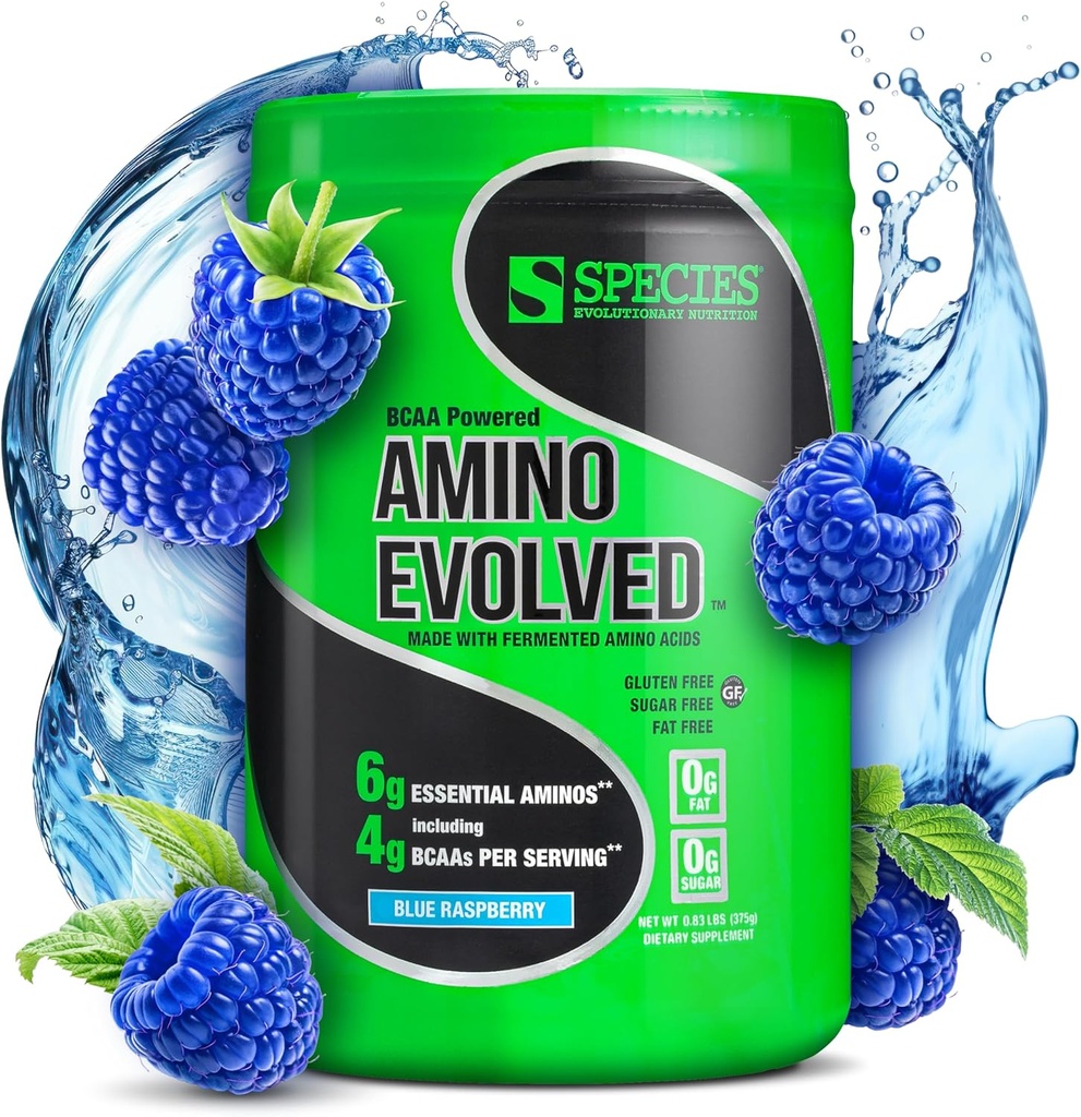 Art Nutrition Amino Evolved EAA & BCAA pulver, Gæret forgrenet kæde Aminosyrer, Muscle Recovery & Endurance, Pre & Post Workout Supplement (Blå Hindbær, 30 Servering)