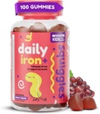 Squiggles Kids Daily Iron+ Gummies - Chewable Supplement with Iron, Multivitamin for Children, Low Sugar, Vegan, Toddler Gummies, Yummy Grape Flavor (100 Count)