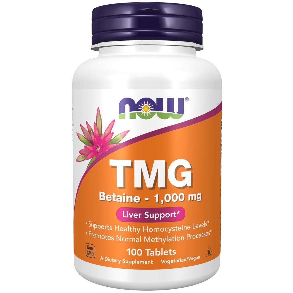 NU Foods Supplements, TMG betaine (Trimethylglycin) 1000 mg, Leverstøtte *, 100 tabletter