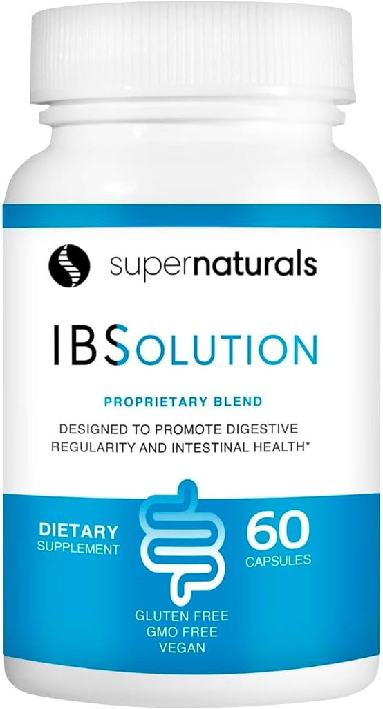 SuperNaturals IBSolution - Made in USA, Non- GMO, Gluten Free & Vegan (60 kapsler) - for symptomer på IBS (Bloating, Forstoppelse, Gas, Diarré, abdominal smerte)