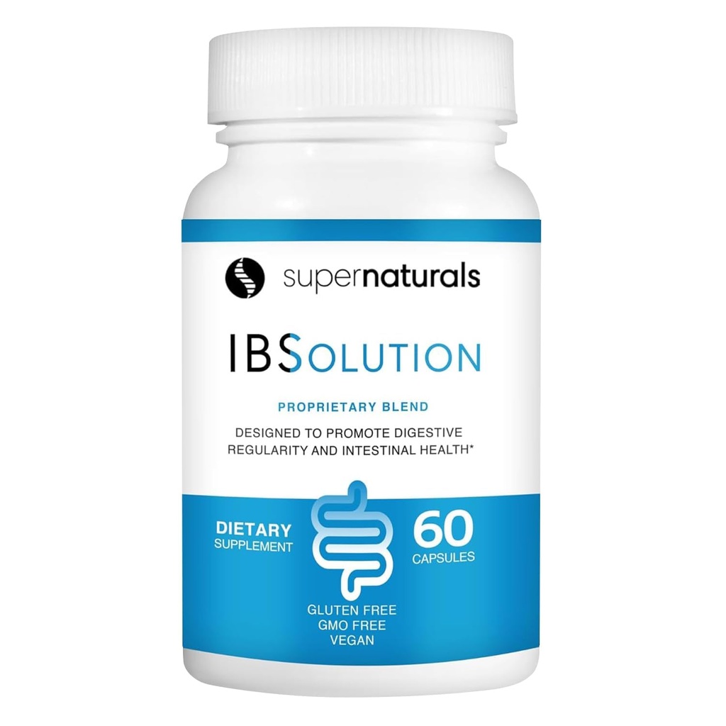 SuperNaturals IBSolution - Made in USA, Non- GMO, Gluten Free & Vegan (60 kapsler) - for symptomer på IBS (Bloating, Forstoppelse, Gas, Diarré, abdominal smerte)