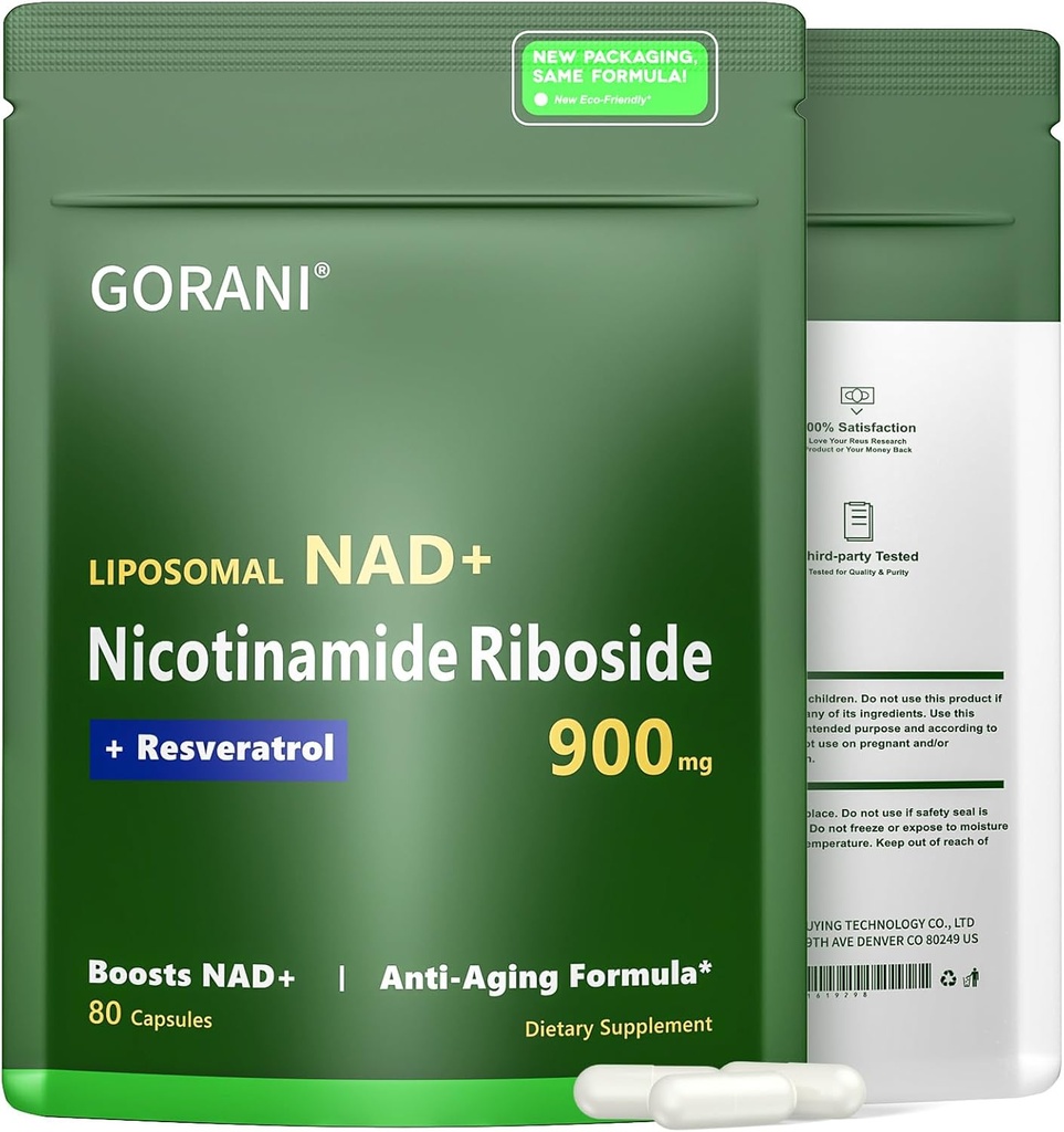 Gorani NAD + Supplement 900MG, Nicotinamid Riboside, Liposomal Resveratrol, Quercetin (1)