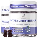 2 Pack Kalium Magnesium Gummier, Sugar- fri Kalium Gummier med Magnesium Glycinat 500 mg Chewable Magnesium Kalium Kosttilskud med Calcium, Zink, Vitamin til Leg kramper og Muskel