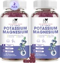 2 Pack Kalium Magnesium Gummier, Sugar- fri Kalium Gummier med Magnesium Glycinat 500 mg Chewable Magnesium Kalium Kosttilskud med Calcium, Zink, Vitamin til Leg kramper og Muskel