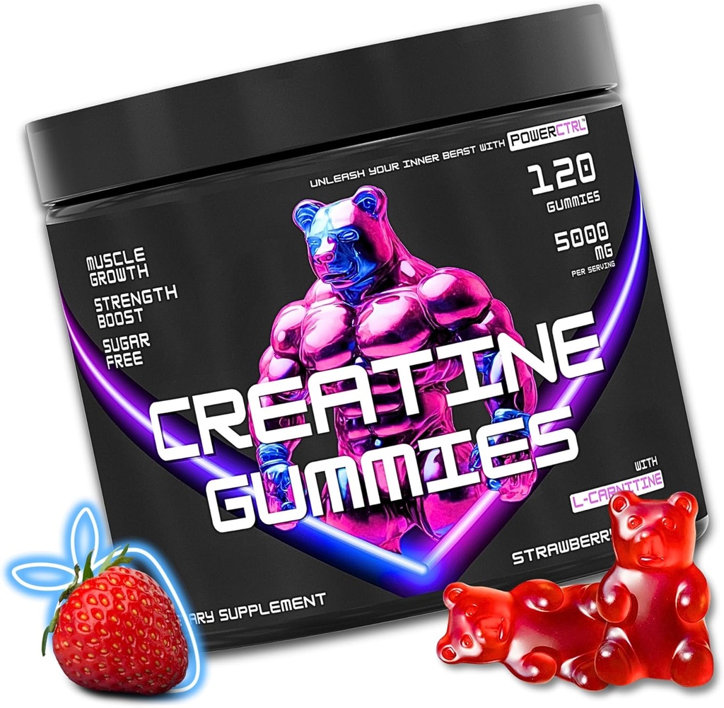 Creatinine Gummies med L- Carnitin for mænd & kvinder - 5g Creatinine Monohydrat per Serving Measures 124; Understøtter Muskel Vækst Measures 124; Recovery Measures 124; Endurance Measures 124; Styrke og workout Performance Measugar Free Measures 124; Vegan Measures 124; 5000mg