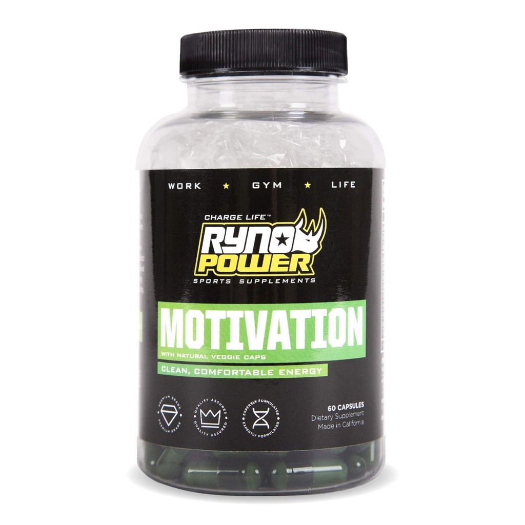 Ryno Power Motivation Pre- Workout Focus Energy Supplement kapsler (30 Servere)