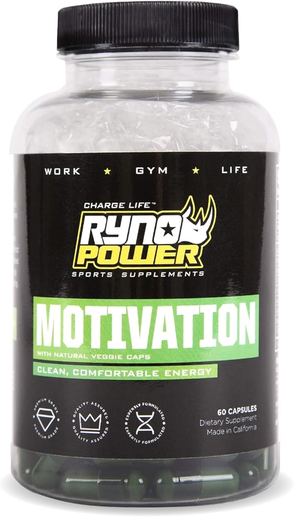 Ryno Power Motivation Pre-Workout Focus Energy Supplement Capsules (30 Servings)