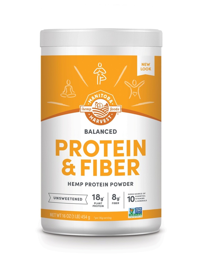 Manitoba Høst Hamp Ja Balanceret Protein og Fiber Powder, Usødet, 16oz, med 15g protein, 8g Fiber og 2g Omegas 3 & 6 pr Servering, Keto-Friendly, Konserveringsfri, Non-GMO, Packaging May Vary