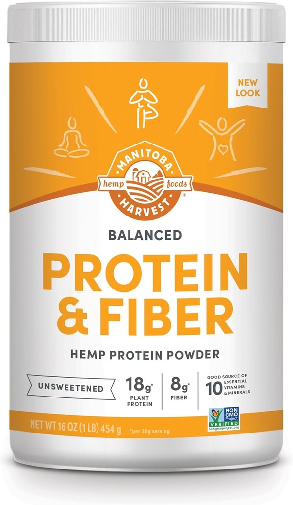 Manitoba Høst Hamp Ja Balanceret Protein og Fiber Powder, Usødet, 16oz, med 15g protein, 8g Fiber og 2g Omegas 3 & 6 pr Servering, Keto-Friendly, Konserveringsfri, Non-GMO, Packaging May Vary