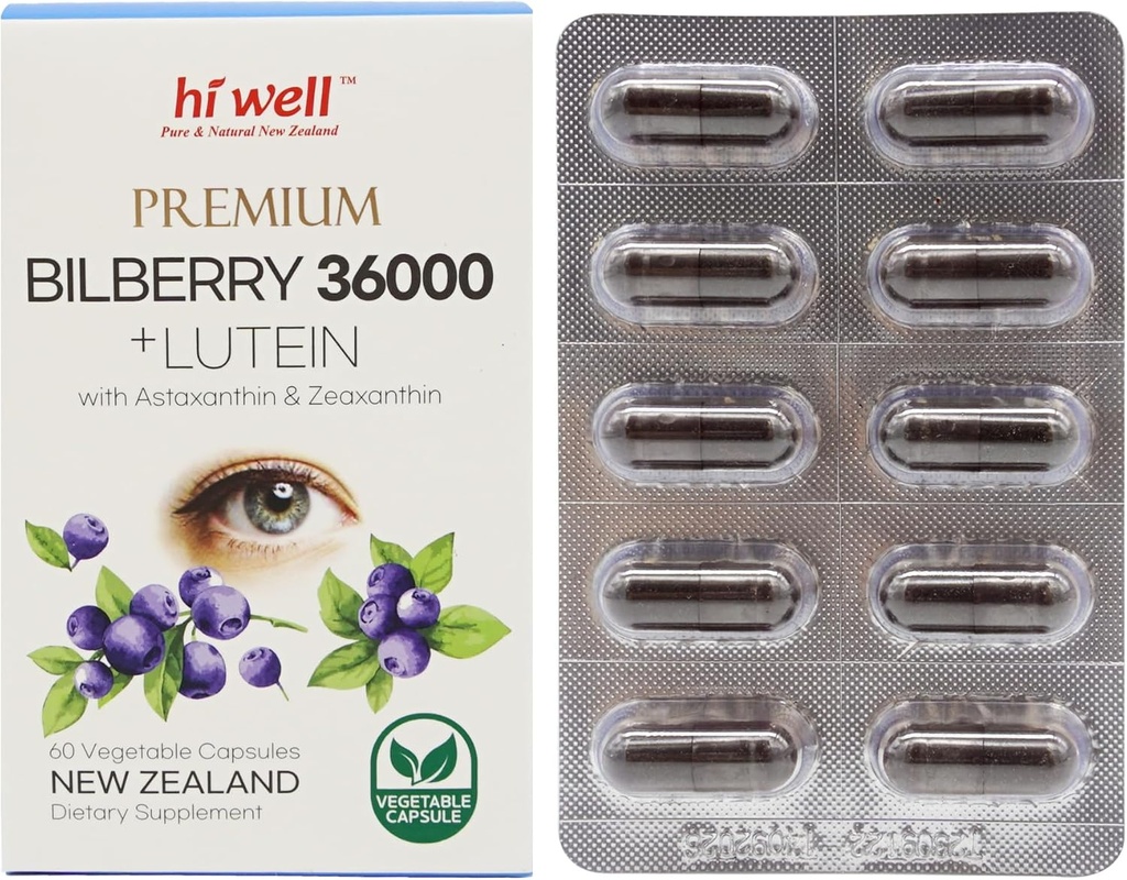 Hi Well Premium Bilberry 36000 + Lutein 12mg 60Vegtarian Kapsler