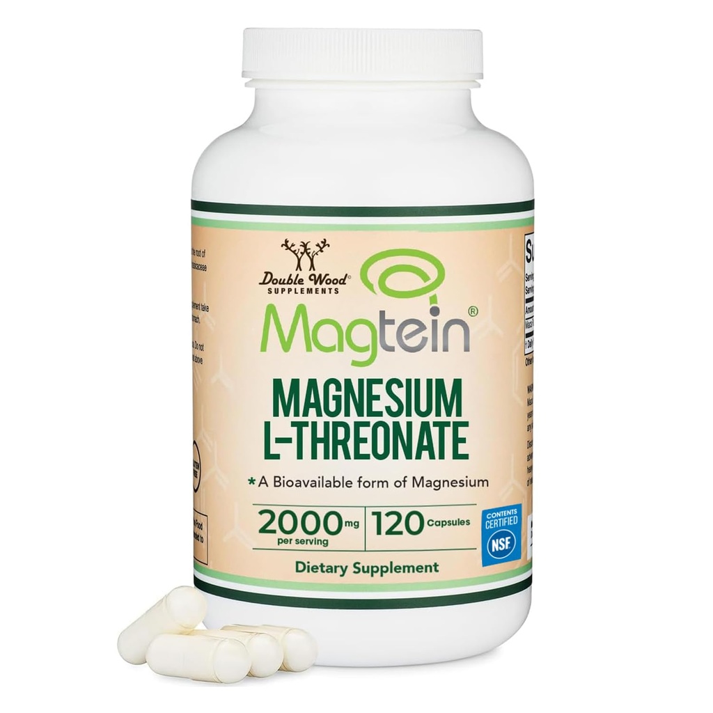 Magnesium L Threonat, Magtein, Sove og Kognitiv Support - Høj Absorption - Mest biotilgængelig form for Magnesium - 2000 mg - 120 kapsler