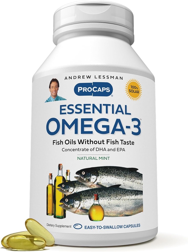 ANDREW LESSMAN Essential Omega-3 Mint - 60 Softgels - Ultra-Pure, High Potency Omega-3 Oils. High DHA, No Stomach Upset, No Contaminants, No Mercury. Small Easy to Swallow Softgels