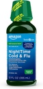 Basic Care Nighttime Cold and Flu Medicine, Maximum Strength, Original Flavor Liquid, Multi- symptom Relief, 12 fl oz (pakke med 1)