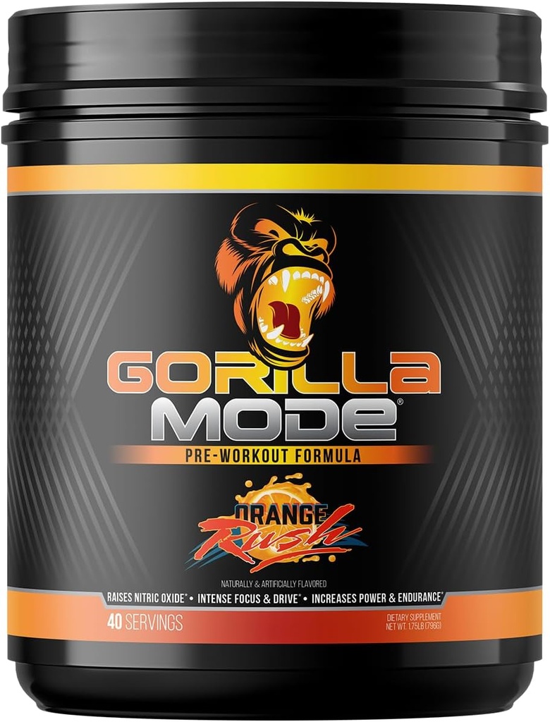 Gorilla Mind Pre Workout - Massive Pumper Laser Focus Energy Power - L- Citrullin, Creatin, L- Tyrosine, Betaine, Hydroprime, Alpha- GPC, 400mg Koffein, Huperzine A - 796g (Orange Rush)
