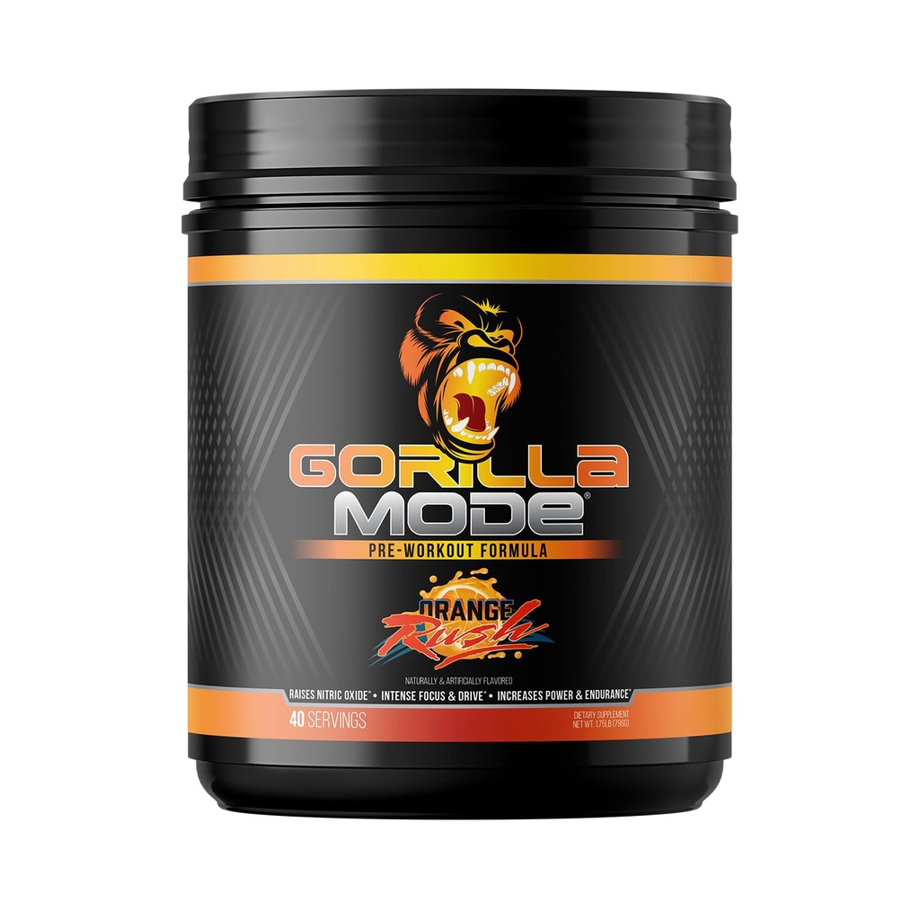 Gorilla Mind Pre Workout - Massive Pumper Laser Focus Energy Power - L- Citrullin, Creatin, L- Tyrosine, Betaine, Hydroprime, Alpha- GPC, 400mg Koffein, Huperzine A - 796g (Orange Rush)