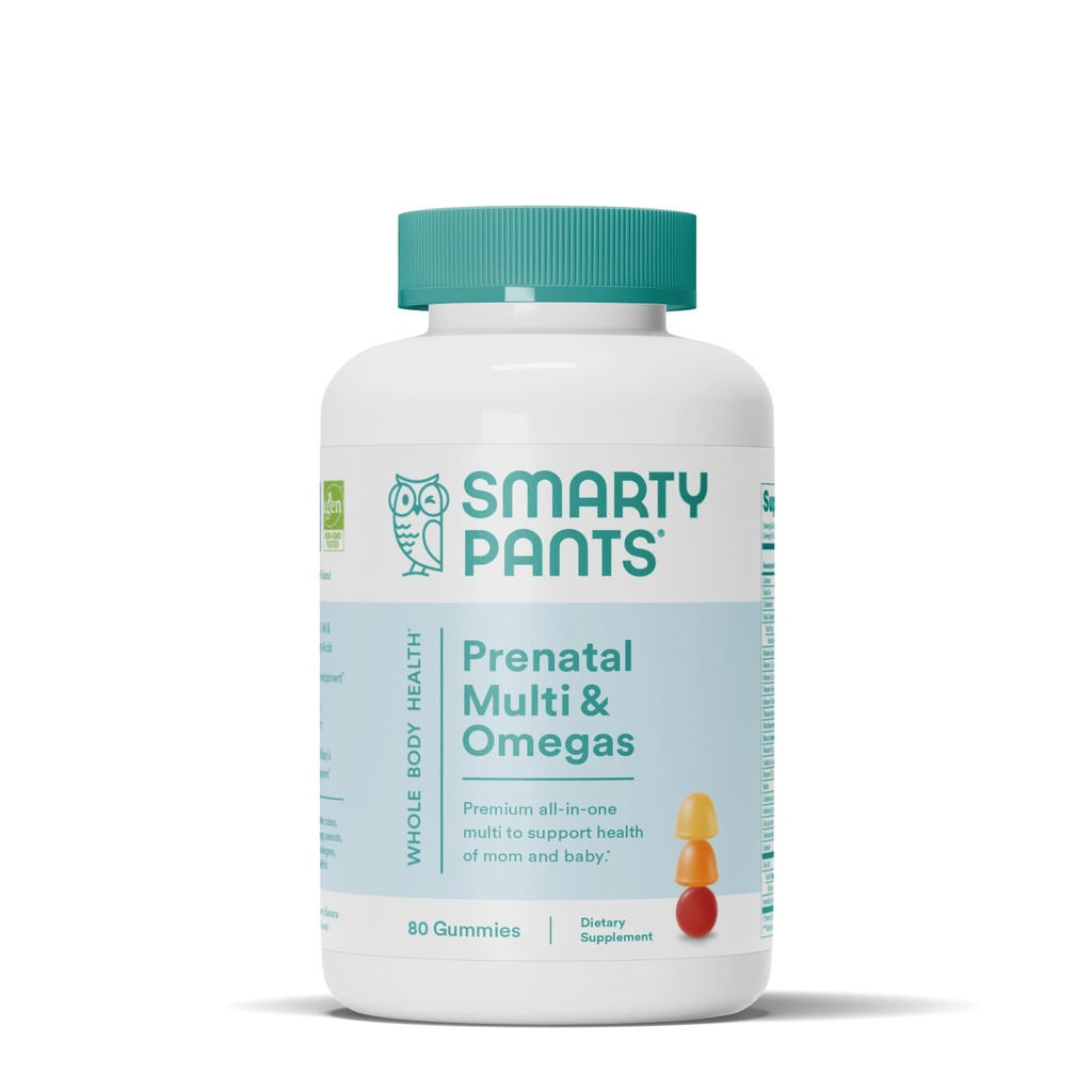 SmartyPants Prenatale Vitaminer for kvinder, Multivitamin Gummies: Omega 3 Fiskeolie (EPA / DHA), Biotin, Methylfolat, vitamin D3, C, vitamin B12, B6, A, K & Zink, Inositol, 80 Count (20 dages forsyning)