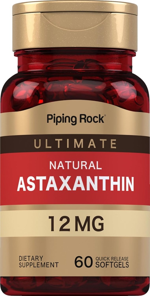 Piping Rock Astaxanthin 12mg | 60 Softgel Capsules | Extract Supplement | Gluten Free, Non-GMO