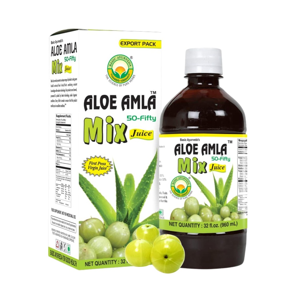Basic Ayurveda Aloe Amla Mix Juice Note 124; Blanding af Aloe Vera & Amla Fruit